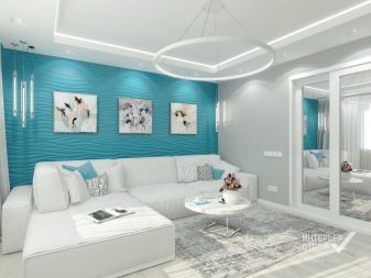 Бірюзова вітальня (57 фото): дизайн інтер’єру кольору бірюзи. Зал бірюзово-коричневих тонах і інші поєднання в інтер’єрі