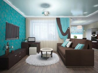 Бірюзова вітальня (57 фото): дизайн інтер’єру кольору бірюзи. Зал бірюзово-коричневих тонах і інші поєднання в інтер’єрі