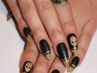 Чорний з золотом манікюр (56 фото): дизайн матових нігтів з золотистому, манікюр в чорному кольорі з блискітками