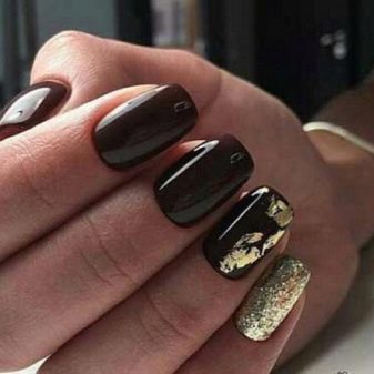 Чорний з золотом манікюр (56 фото): дизайн матових нігтів з золотистому, манікюр в чорному кольорі з блискітками