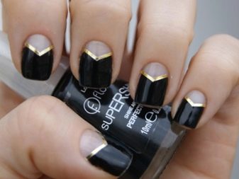 Чорний з золотом манікюр (56 фото): дизайн матових нігтів з золотистому, манікюр в чорному кольорі з блискітками