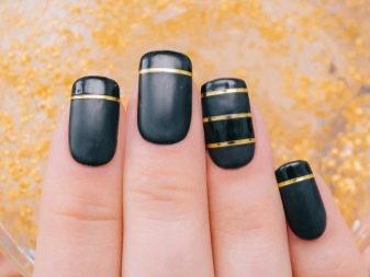 Чорний з золотом манікюр (56 фото): дизайн матових нігтів з золотистому, манікюр в чорному кольорі з блискітками