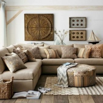 Дивани з рогожки (61 фото): чим тканина краще велюру і шенилла? Сірі і коричневі, кутові і «книжки». Приклади в інтер’єрі. Відгуки