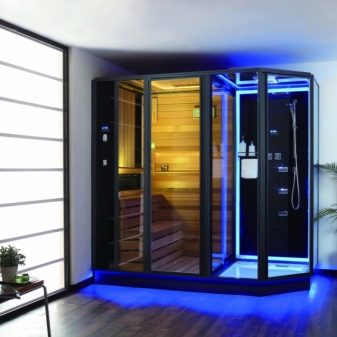 Душові кабіни з сауною: моделі з фінської парильнею для квартири і разом з інфрачервоною сауною у ванній кімнаті, інші