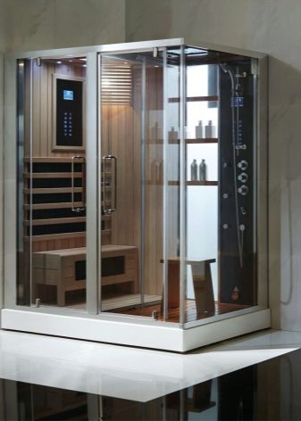 Душові кабіни з сауною: моделі з фінської парильнею для квартири і разом з інфрачервоною сауною у ванній кімнаті, інші