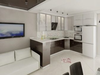 Кухні-вітальні 16 кв. м (70 фото): дизайн кухні, суміщеної з вітальнею і проект планування з диваном, ідеї інтер’єру