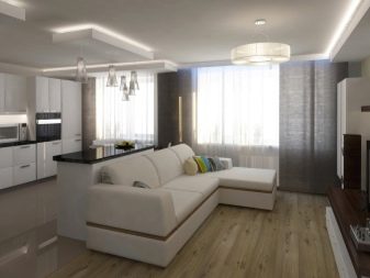 Кухні-вітальні 16 кв. м (70 фото): дизайн кухні, суміщеної з вітальнею і проект планування з диваном, ідеї інтер’єру