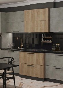 Кухні під бетон (33 фото): вибір кухонного гарнітура з фасадами світлого і темного сірого бетонного кольору, приклади в інтер’єрі