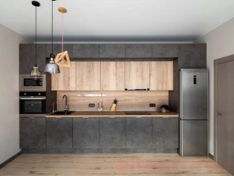 Кухні під бетон (33 фото): вибір кухонного гарнітура з фасадами світлого і темного сірого бетонного кольору, приклади в інтер’єрі