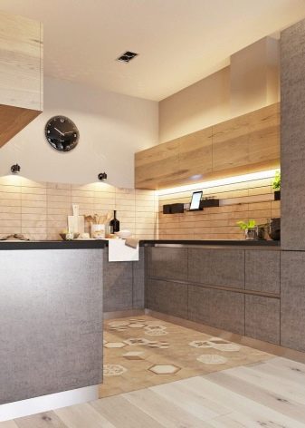 Кухні під бетон (33 фото): вибір кухонного гарнітура з фасадами світлого і темного сірого бетонного кольору, приклади в інтер’єрі