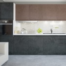 Кухні під бетон (33 фото): вибір кухонного гарнітура з фасадами світлого і темного сірого бетонного кольору, приклади в інтер’єрі