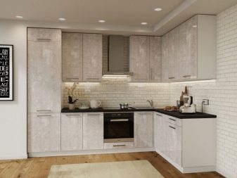 Кухні під бетон (33 фото): вибір кухонного гарнітура з фасадами світлого і темного сірого бетонного кольору, приклади в інтер’єрі