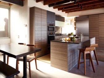 Кухня під дерево в сучасному стилі (27 фото): дизайн кутових і прямих кухонних гарнітурів під дерево в сучасному стилі в інтер’єрі