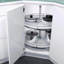 Кутові шафи на кухню (56 фото): огляд підлогових кухонних шафок, варіанти гарнітурів з нижніми шафами зі скошеним кутом