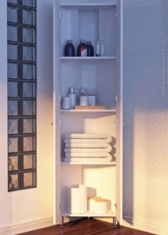 Кутові шафи у ванну кімнату (55 фото): пластиковий й інші різновиди. Рожевий і інші забарвлення. Поради щодо вибору
