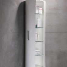 Кутові шафи у ванну кімнату (55 фото): пластиковий й інші різновиди. Рожевий і інші забарвлення. Поради щодо вибору