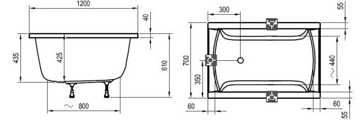 Кутова ванна з довжиною 120 см: моделі 120х120, 120х100, 120х90, 120х70 см
