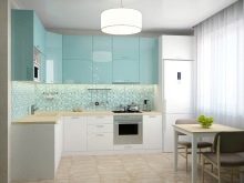 М’ятні кухні (58 фото): вибір кухонного гарнітура кольору м’яти в інтер’єр. Дизайн біло – і сіро-м’ятних глянцевих гарнітурів. Поєднання зі шпалерами на стінах