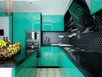 М’ятні кухні (58 фото): вибір кухонного гарнітура кольору м’яти в інтер’єр. Дизайн біло – і сіро-м’ятних глянцевих гарнітурів. Поєднання зі шпалерами на стінах