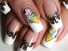 Манікюр з морозивом (47 фото): дизайн нігтів з морозивом і тістечком. Як зробити малюнок покроково?