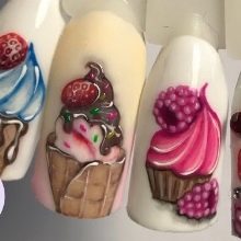 Манікюр з морозивом (47 фото): дизайн нігтів з морозивом і тістечком. Як зробити малюнок покроково?