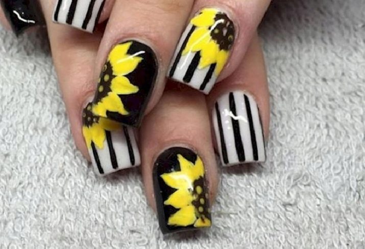 Манікюр з соняшниками (30 фото): дизайн квіткового манікюру. Як покроково намалювати соняшник?