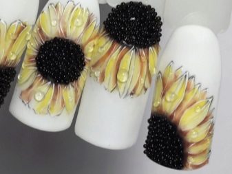 Манікюр з соняшниками (30 фото): дизайн квіткового манікюру. Як покроково намалювати соняшник?