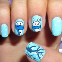 Манікюр з зайчиком (34 фото): дизайн нігтів з малюнком зайця на одному пальці