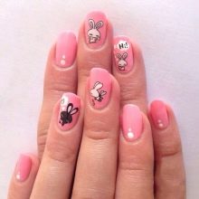 Манікюр з зайчиком (34 фото): дизайн нігтів з малюнком зайця на одному пальці