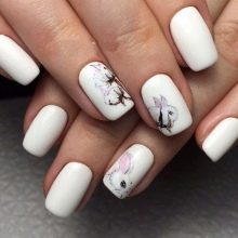 Манікюр з зайчиком (34 фото): дизайн нігтів з малюнком зайця на одному пальці