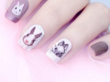 Манікюр з зайчиком (34 фото): дизайн нігтів з малюнком зайця на одному пальці
