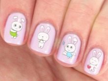 Манікюр з зайчиком (34 фото): дизайн нігтів з малюнком зайця на одному пальці