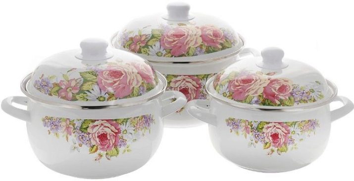 Набори емальованих каструль: опис наборів зі скляною кришкою, з чайником і інших варіантів, правила вибору посуду