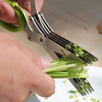 Ножиці для зелені: кухонні ножиці з 5 лезами для різання зелені і інші моделі ножів для подрібнення трав