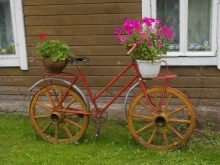 Підставка-велосипед для квітів: ковані моделі і велосипед-кашпо, підлогова декоративна квіткарка, дерев’яні та інші квіткові підставки-велосипеди
