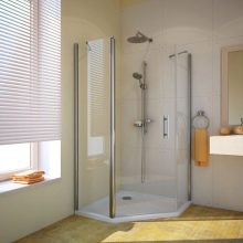 П’ятикутні душові кабіни: 90х90, 100х100 см і інших розмірів. Приклади в інтер’єрі