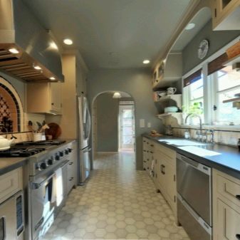 Паралельна кухня (42 фото): дизайн дворядної кухні, сучасна двостороння планування