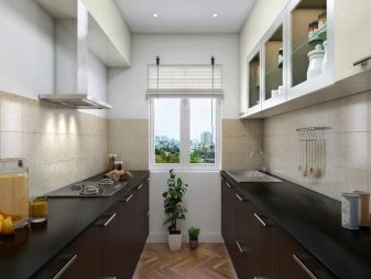 Паралельна кухня (42 фото): дизайн дворядної кухні, сучасна двостороння планування