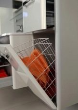Пенали з кошиком для білизни у ванну кімнату: кутовий, підвісний і підлоговий шафа, 25 см і 35 см, 60 см і інших розмірів