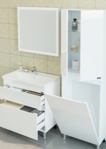 Пенали з кошиком для білизни у ванну кімнату: кутовий, підвісний і підлоговий шафа, 25 см і 35 см, 60 см і інших розмірів