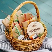 Подарунок в кошику своїми руками (24 фото): оформлення кошики з продуктами і чайною кошики, солодкої кошики та інші варіанти