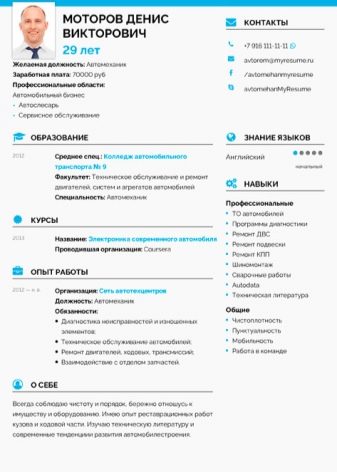 Резюме автослюсаря: зразки і готові приклади резюме автомеханіка, слюсаря з ремонту автомобілів для влаштування на роботу