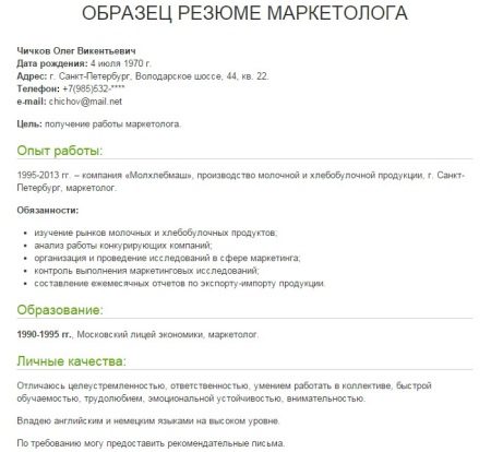 Резюме маркетолога: зразок, приклади супровідного листа. Як грамотно описати ключові навички, обов’язки, досягнення і інше?