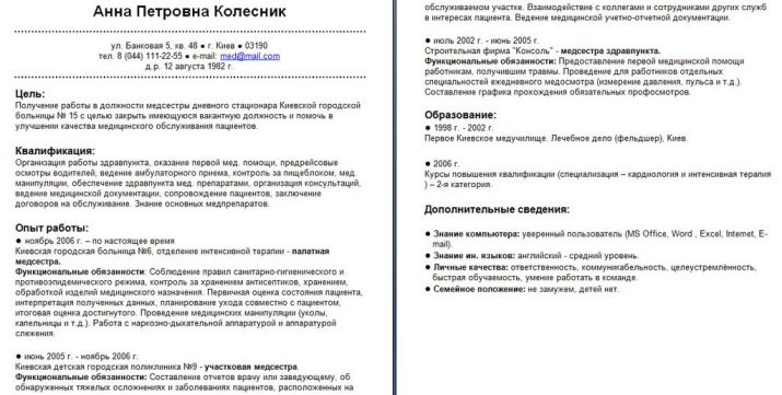 Резюме медсестри: готові приклади, ключові навички та особисті якості медичної сестри-анестезиста