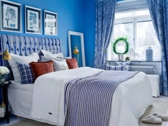 Сині і блакитні штори в спальні (54 фото): сині штори з золотом в інтер’єрі білій спальні, тюль темно-синього і волошка синя кольорів, інші варіанти