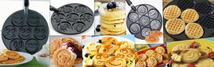 Сковороди для оладок: опис сковорідок зі смайликами для панкейків, у формі звірів і інших моделей