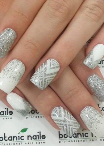 Сріблястий манікюр (66 фото): дизайн нігтів з лаком під срібло з бузковим кольором, робимо біло-срібний манікюр з блискітками