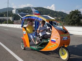 Велорикша (17 фото): велосипеди рикші російського виробництва з електроприводом і мотором, електрична велорикша з холодильником
