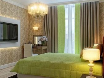 Зелені штори в спальню (58 фото): інтер’єри з м’ятними і світло-зеленими шторами, дизайн з смарагдовими шторами і фіранками темно-зеленого кольору, інші варіанти