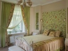 Зелені штори в спальню (58 фото): інтер’єри з м’ятними і світло-зеленими шторами, дизайн з смарагдовими шторами і фіранками темно-зеленого кольору, інші варіанти